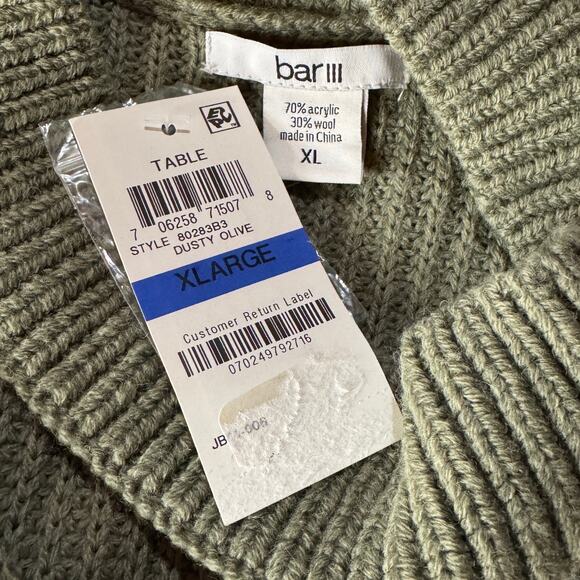 Bar III X-Large Sweater Mock V-Neck Cutout Side Slits Long Sleeve Zip Cuff Olive - Picture 7 of 8